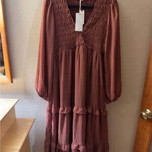 Anthropologie Long Sleeve Rust Dress